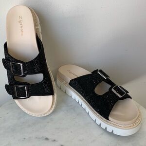 Zigi Soho Platform Black Glitter Slip On Sandals Size 9